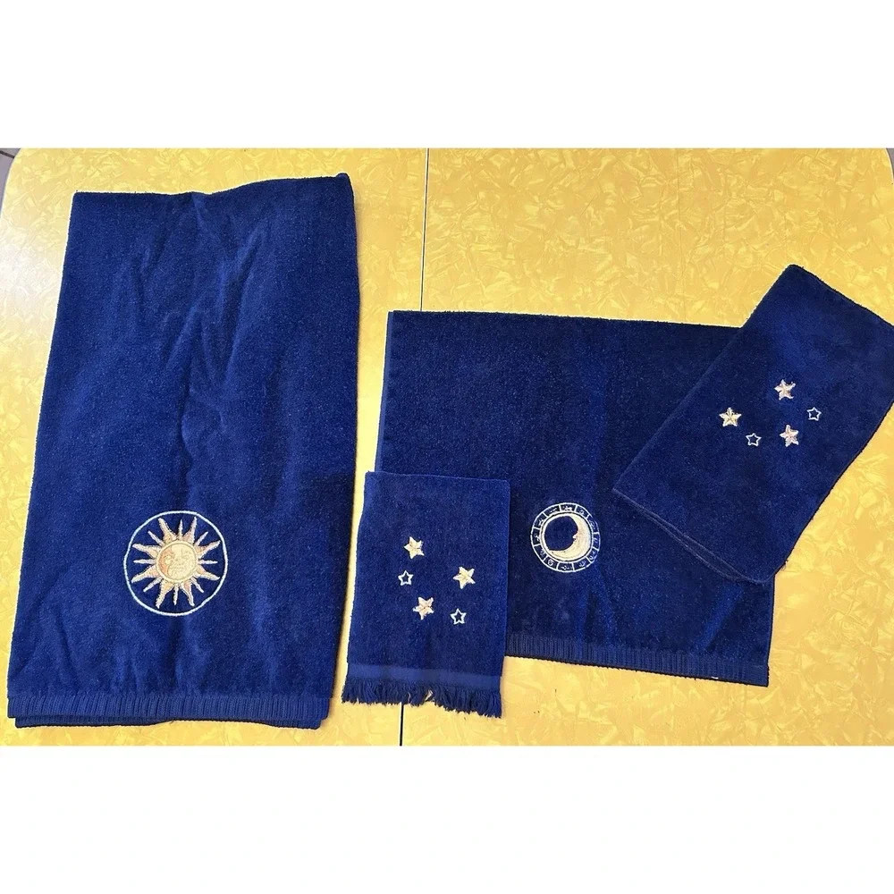 VTG 90s Celestial Four Piece Bathroom Towel Set Sun Moon Stars